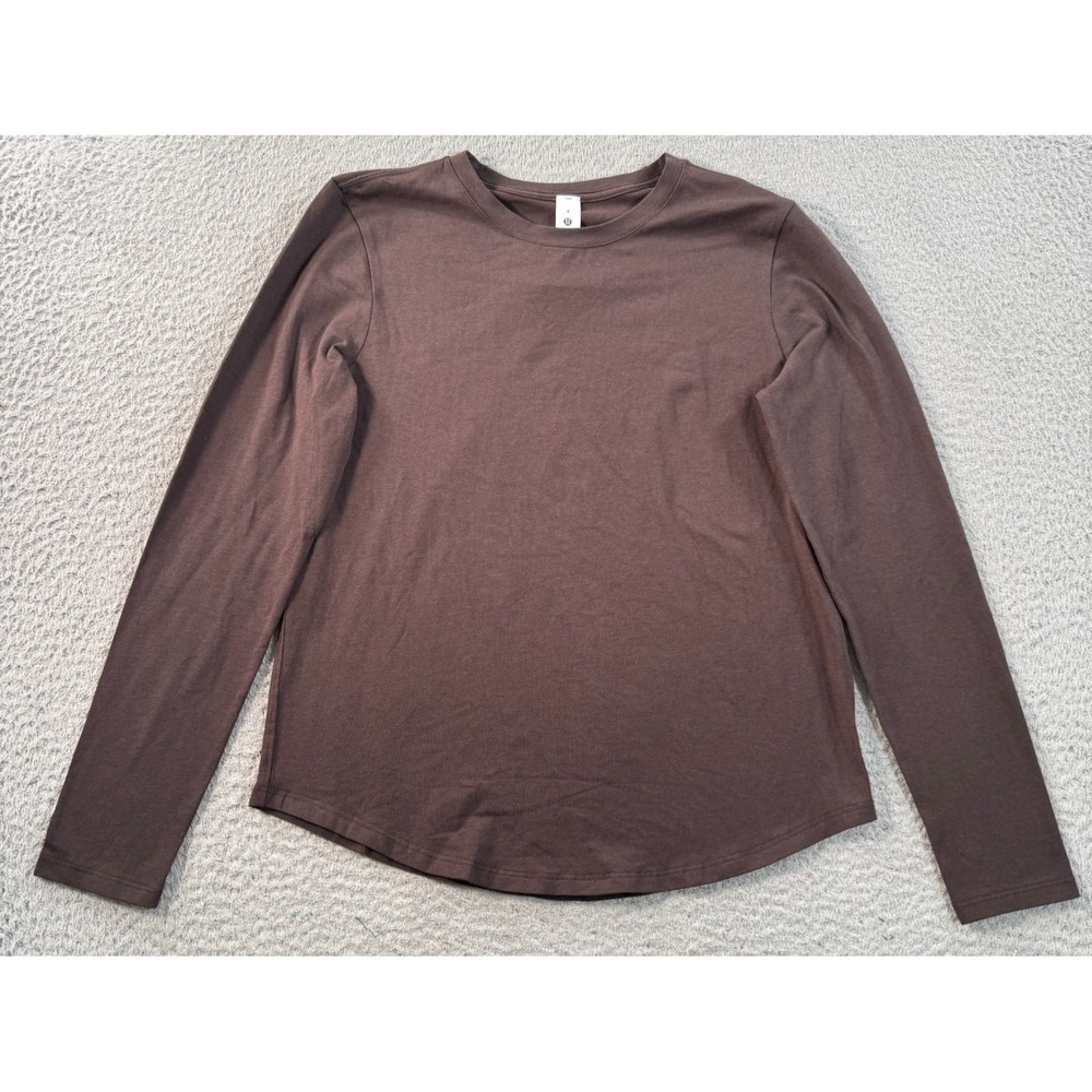 Lululemon Muscle Love Shirt Womens 4 Brown Pima Cotton Crew Neck Long Sleeve